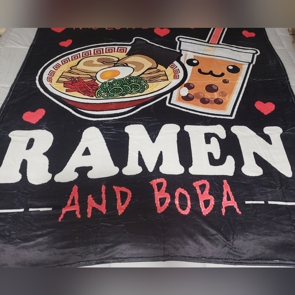 29- Just A Girl Who Loves Ramen And Boba Blanket Throw NWT - Picture 3 of 7